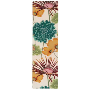 8' Ivory Red and Orange Floral Hand Carved Handmade Runner Rug