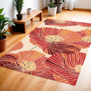 4' X 6' Ivory and Sunset Floral Hand Hooked Area Rug