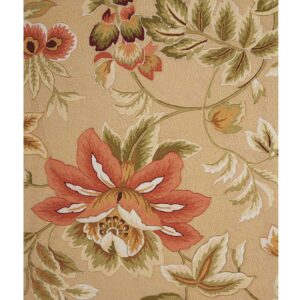 3' X 4' Beige and Red Botanical Leaves Hand Carved Handmade Area Rug