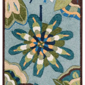 2' X 3' Blue Floral Hand Carved Handmade Area Rug