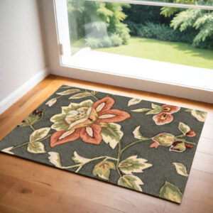 2' X 3' Gray and Cream Floral Hand Carved Handmade Area Rug