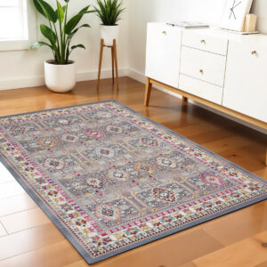 4' X 6' Ivory Pink And Gray Floral Distressed Area Rug