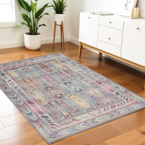 4' X 6' Ivory Gray And Red Floral Distressed Area Rug
