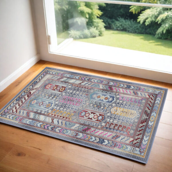 2' X 4' Ivory Gray And Red Floral Distressed Area Rug