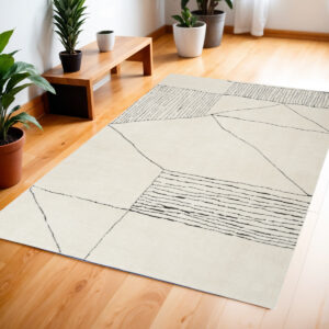 4' X 6' Ivory and Black Abstract Geometric Area Rug