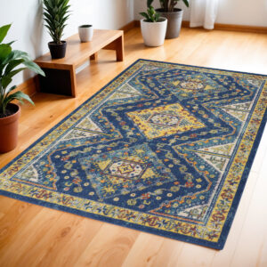 4' X 6' Blue Geometric Power Loom Area Rug