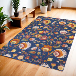 4' X 6' Blue and Orange Floral Power Loom Area Rug