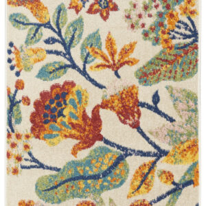 8' Orange And Ivory Floral Runner Rug