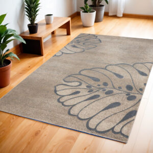 4' X 6' Beige and Gray Botanical Leaves Area Rug