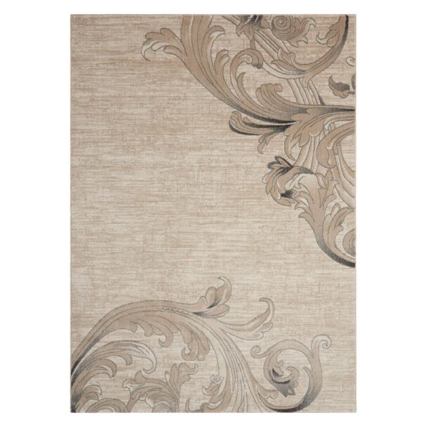 4' X 6' Tan Black and Ivory Damask Area Rug