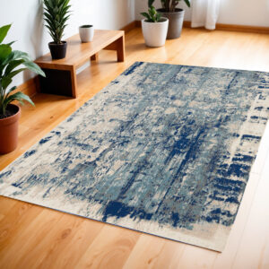 4' X 6' Ivory Blue and Slate Gray Abstract Area Rug