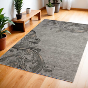 4' X 6' Graphite and Black Floral Vines Area Rug
