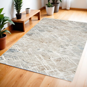 4' X 6' Ivory Black and Gray Abstract Non Skid Area Rug
