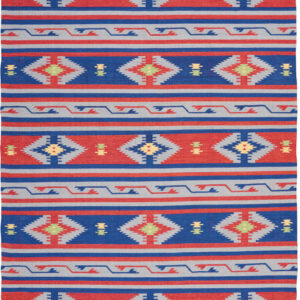 8' X 10' Blue Southwestern Handmade Area Rug With Fringe