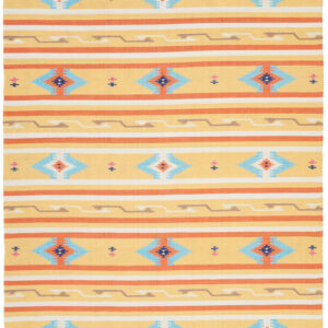 8' X 10' Yellow and Orange Southwestern Handmade Area Rug With Fringe