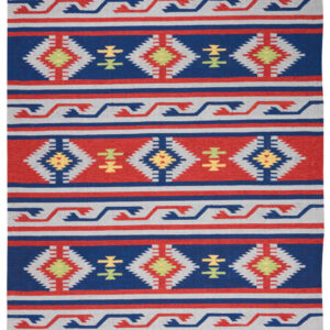 7' X 10' Blue Southwestern Handmade Area Rug With Fringe