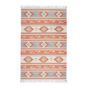 4' X 6' Orange Southwestern Handmade Area Rug With Fringe