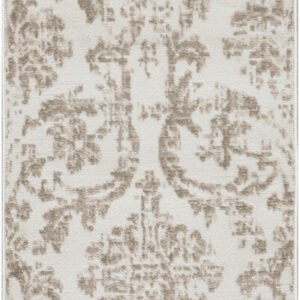 2' X 4' Beige and Ivory Damask Distressed Area Rug