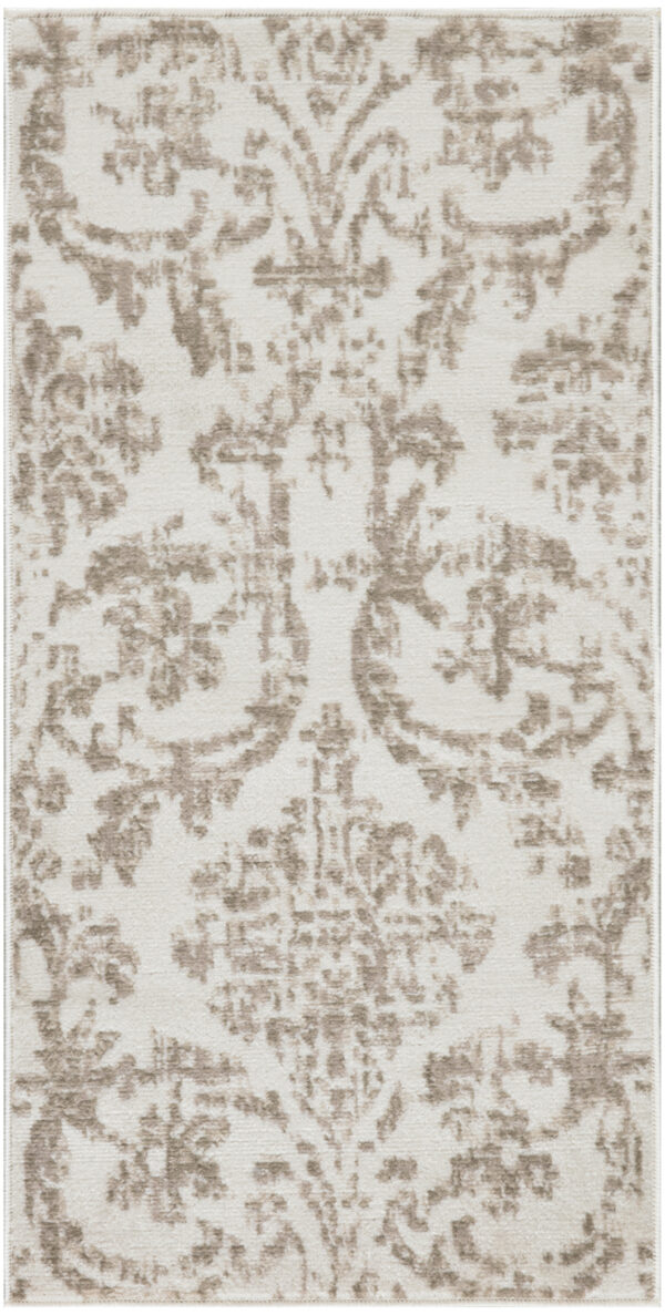 2' X 4' Beige and Ivory Damask Distressed Area Rug