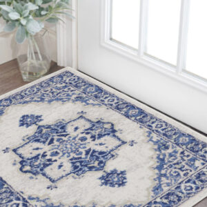 3' X 5' Ivory and Blue Medallion Area Rug