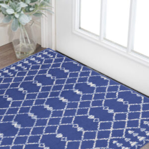 3' X 5' Navy Blue and Ivory Geometric Area Rug