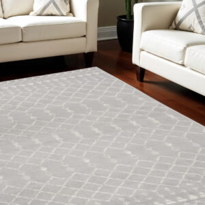 4' X 6' Gray and Ivory Geometric Area Rug