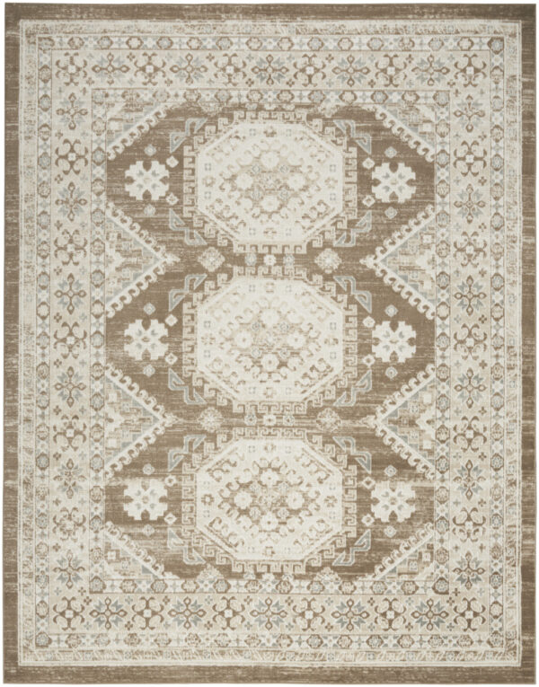 9' X 12' Brown Geometric Distressed Area Rug