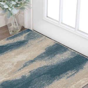 2' X 4' Ivory and Teal Blue Abstract Area Rug