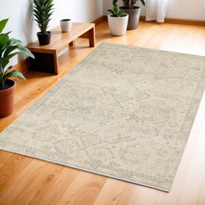 4' X 6' Beige And Gray Oriental Distressed Area Rug