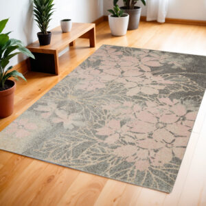 4' X 6' Gray And Pink Floral Area Rug