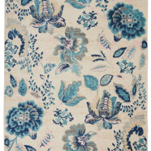 4' X 6' Ivory Navy Blue And Light Blue Floral Area Rug