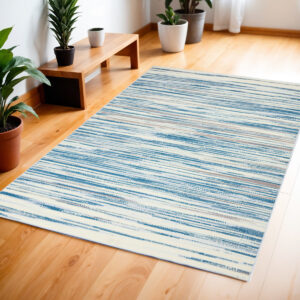 4' X 6' Ivory Blue and Gray Striped Area Rug