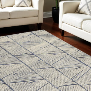 8' X 12' Blue And White Wool Geometric Area Rug