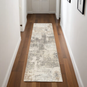 8' Beige and Gray Abstract Non Skid Runner Rug