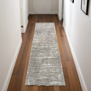 8' Ivory and Gray Abstract Runner Rug