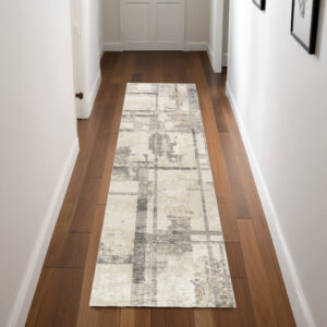 8' Ivory and Gray Abstract Non Skid Runner Rug