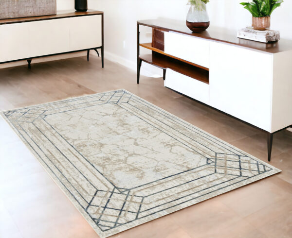 4' X 6' Ivory Black and Taupe Geometric Non Skid Area Rug