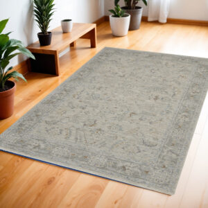 4' X 6' Gray Floral Power Loom Area Rug