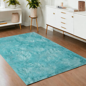 4' X 6' Turquoise Faux Sheepskin Shag Washable Area Rug