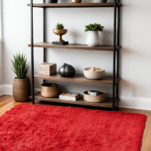 4' X 6' Red Faux Sheepskin Shag Washable Area Rug