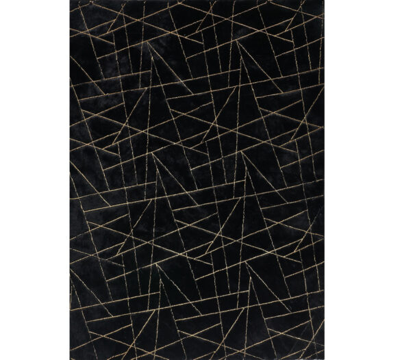 2' X 3' Black and Gold Faux Fur Abstract Shag Non Skid Area Rug