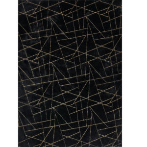 5' X 7' Black and Gold Faux Fur Abstract Shag Non Skid Area Rug