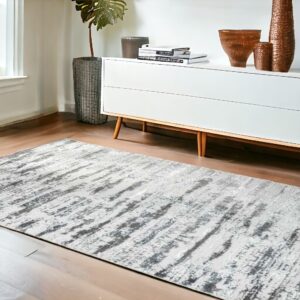 4' X 6' Black and Silver Abstract Washable Non Skid Area Rug