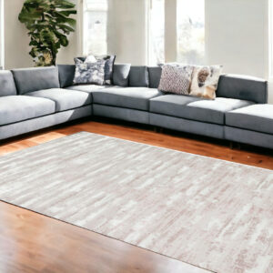 10' Pink and Off White Abstract Washable Non Skid Runner Area Rug