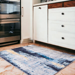 4' X 6' Blue and Yellow Abstract Printed Washable Non Skid Area Rug