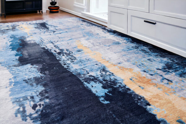 8' X 11' Blue and Yellow Abstract Printed Washable Non Skid Area Rug