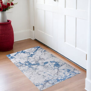 3' X 5' Blue and Silver Abstract Printed Washable Non Skid Area Rug
