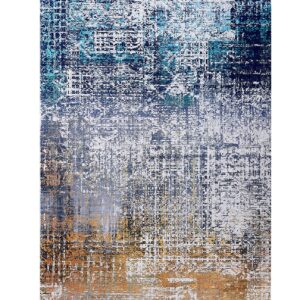 8' X 11' Blue and Silver Abstract Shag Washable Non Skid Area Rug