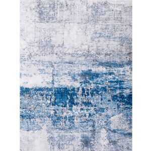 4' X 6' Gray and Blue Abstract Shag Printed Washable Non Skid Area Rug