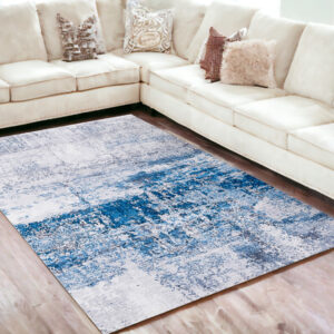 5' X 7' Gray and Blue Abstract Printed Washable Non Skid Area Rug